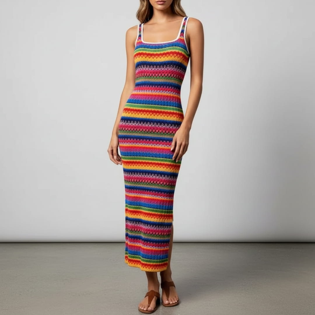 Plenie Boho Pattern Maxi Dress – Spaghetti Strap Summer Casual Style