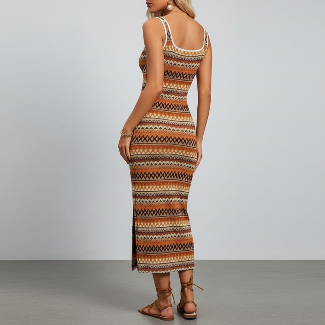 Plenie Boho Pattern Maxi Dress – Spaghetti Strap Summer Casual Style