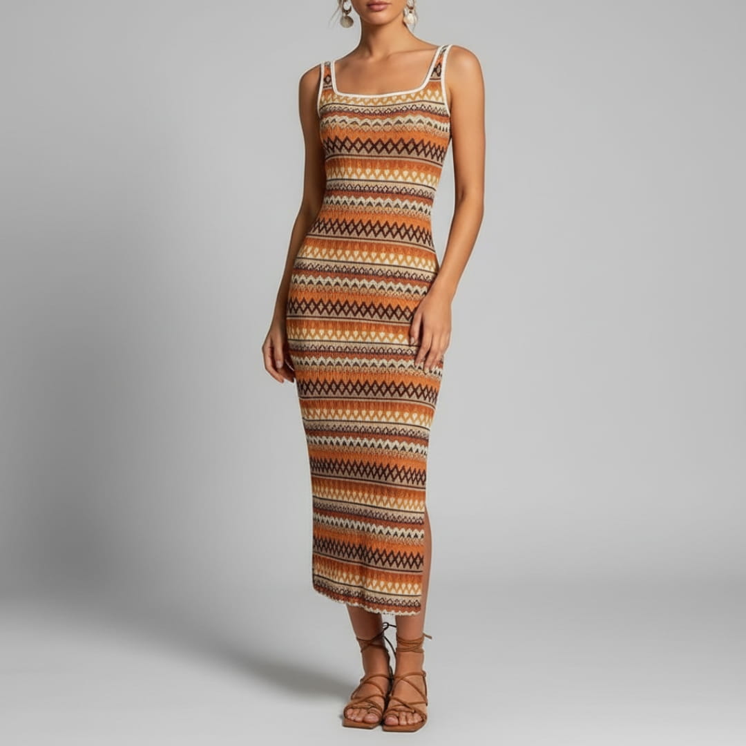 Plenie Boho Pattern Maxi Dress – Spaghetti Strap Summer Casual Style