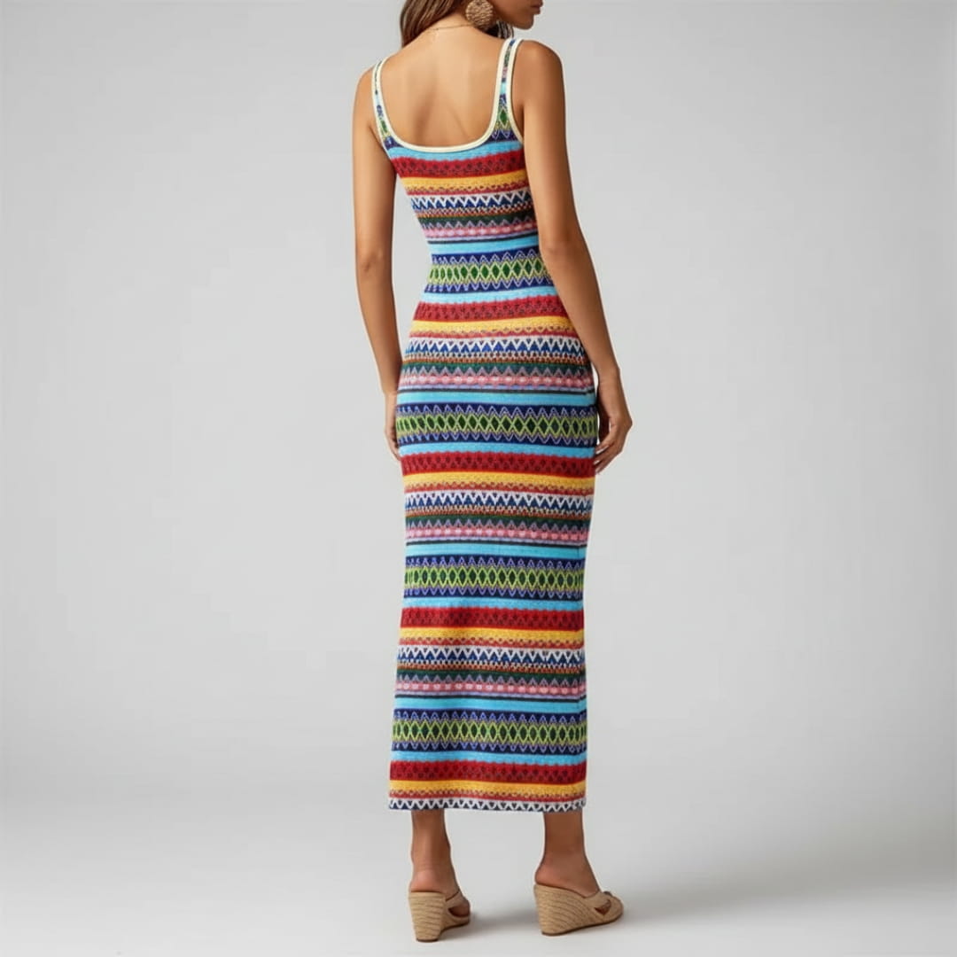 Plenie Boho Pattern Maxi Dress – Spaghetti Strap Summer Casual Style