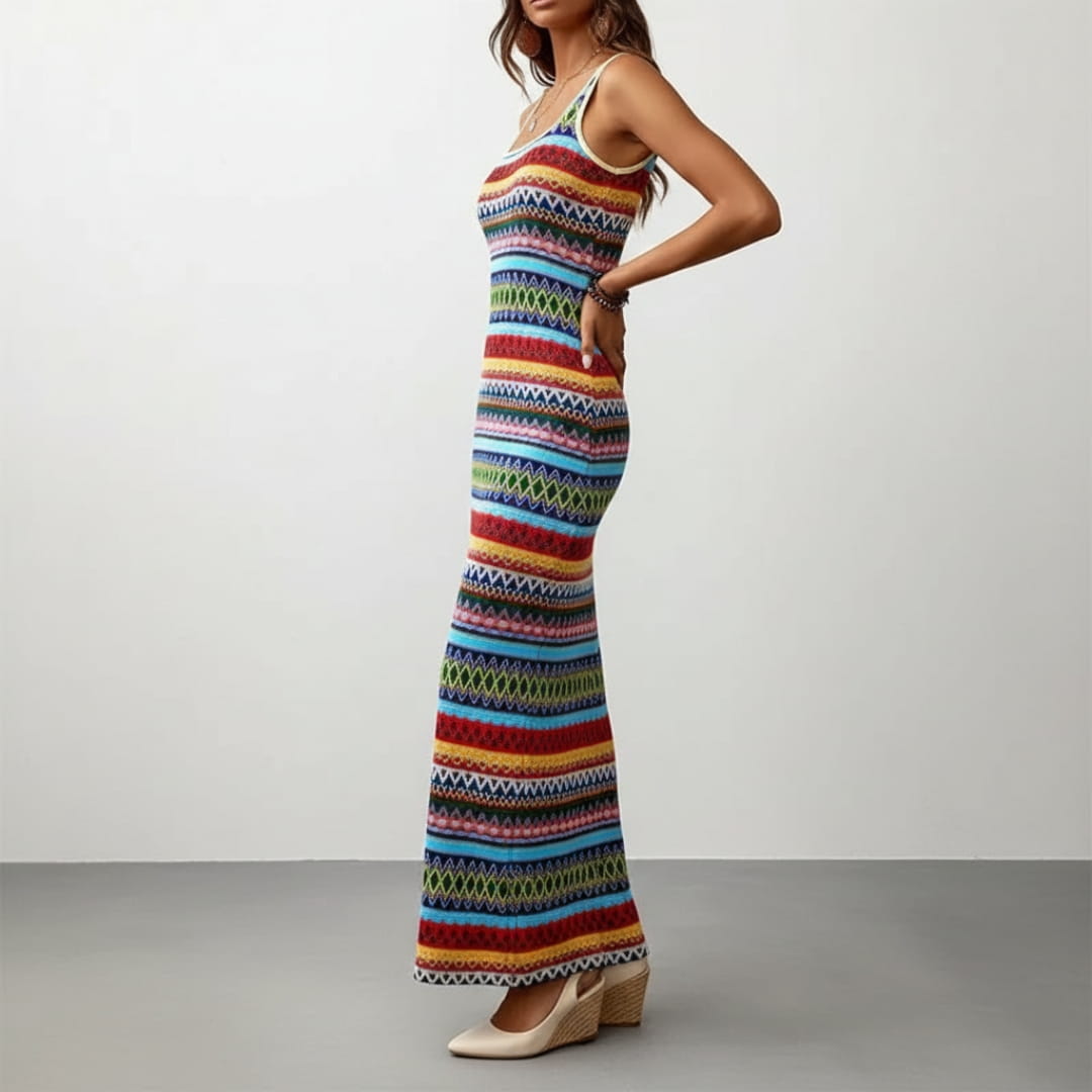 Plenie Boho Pattern Maxi Dress – Spaghetti Strap Summer Casual Style