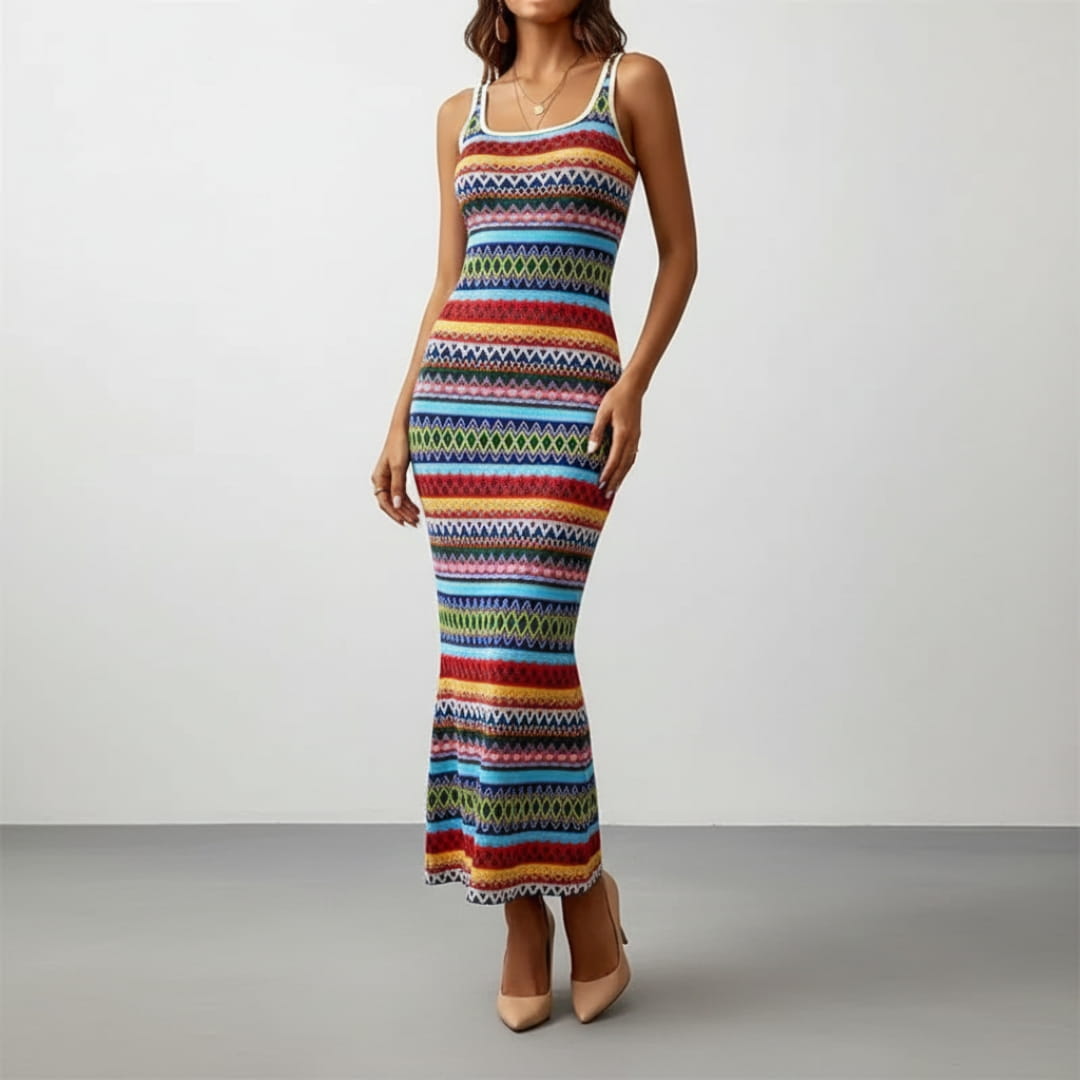 Plenie Boho Pattern Maxi Dress – Spaghetti Strap Summer Casual Style