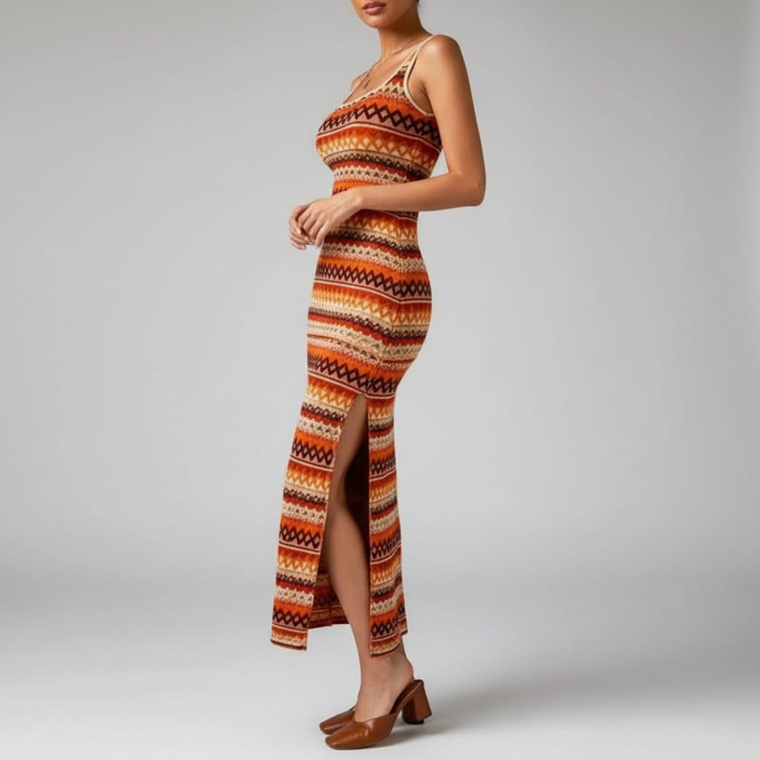 Plenie Boho Pattern Maxi Dress – Spaghetti Strap Summer Casual Style