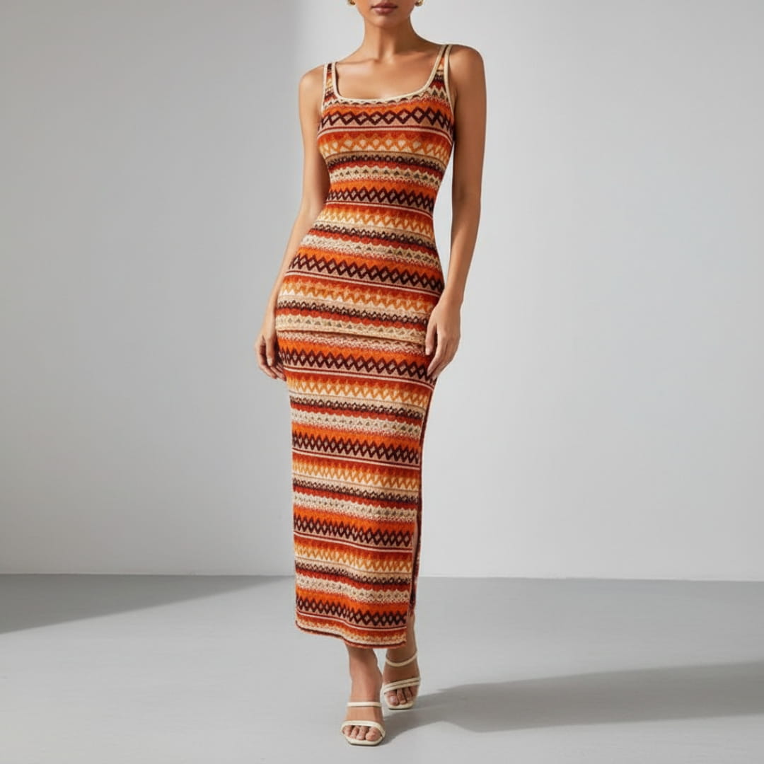 Plenie Boho Pattern Maxi Dress – Spaghetti Strap Summer Casual Style