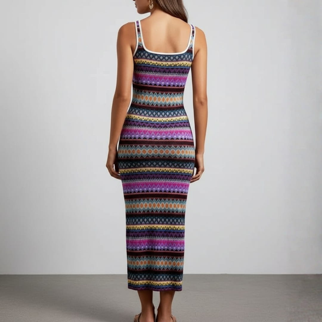 Plenie Boho Pattern Maxi Dress – Spaghetti Strap Summer Casual Style