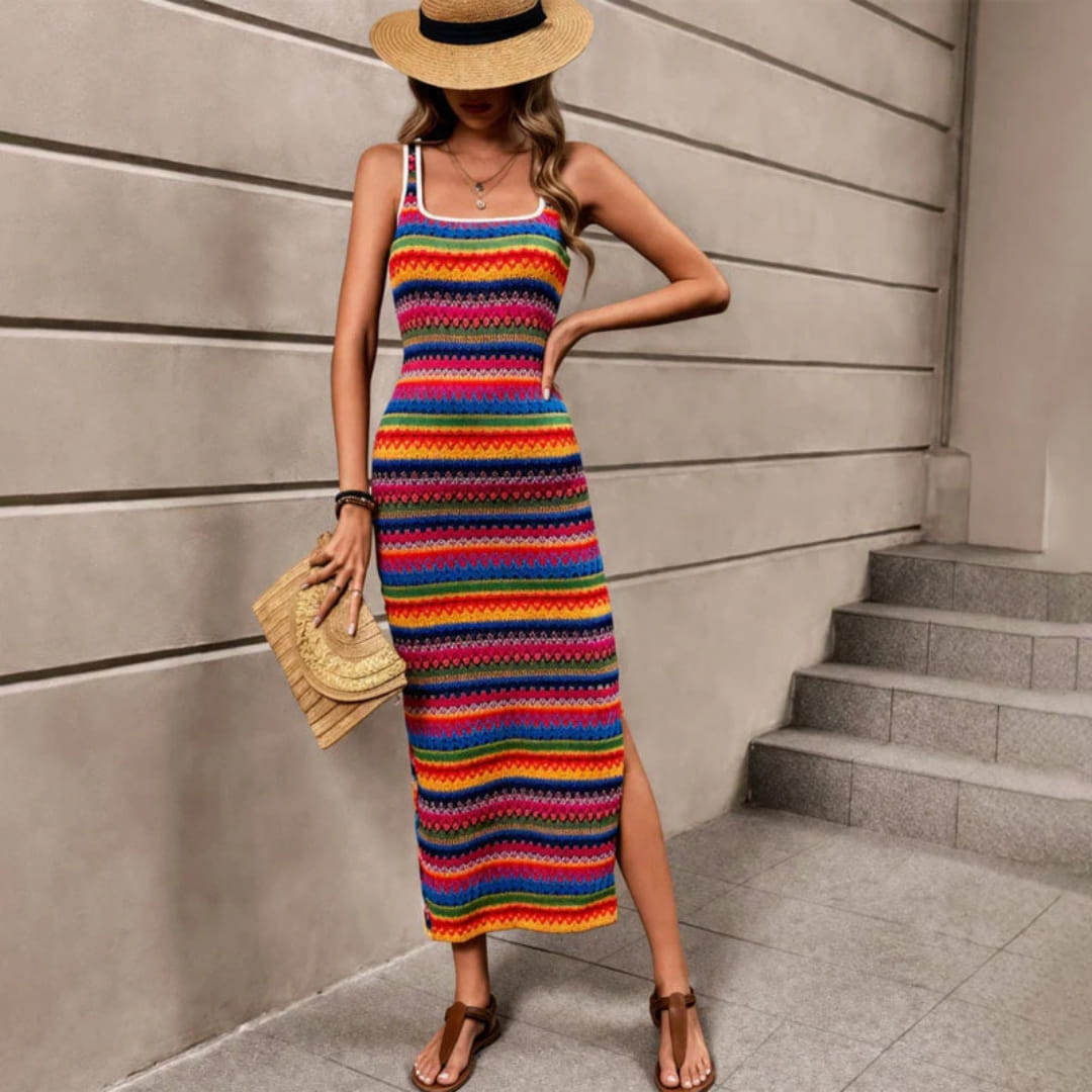 Plenie Boho Pattern Maxi Dress – Spaghetti Strap Summer Casual Style