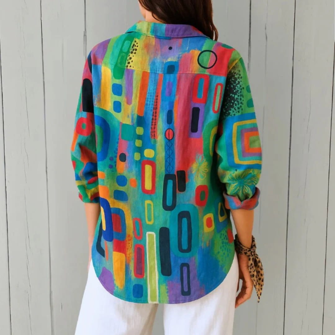 Melani Geometric Print Button-Up Shirt – Cotton Blend Casual Shirt