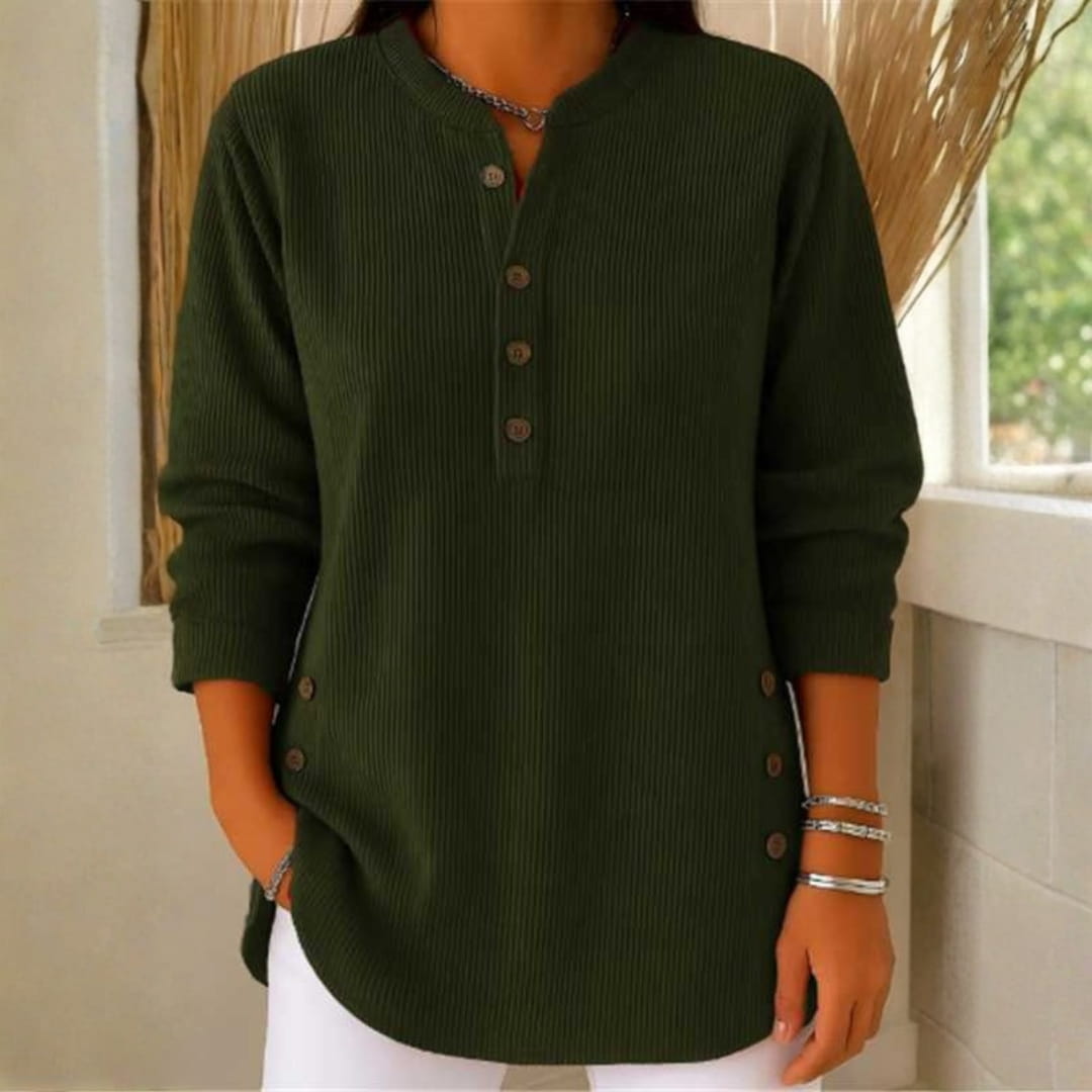 Brielle Ribbed Cotton Blend Tunic Top – Soft Stretch Longline Button Detail Shirt