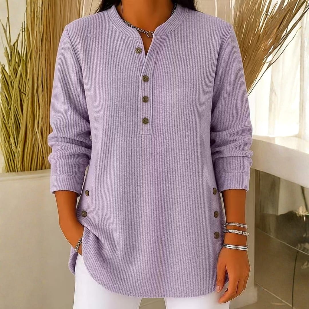 Brielle Ribbed Cotton Blend Tunic Top – Soft Stretch Longline Button Detail Shirt