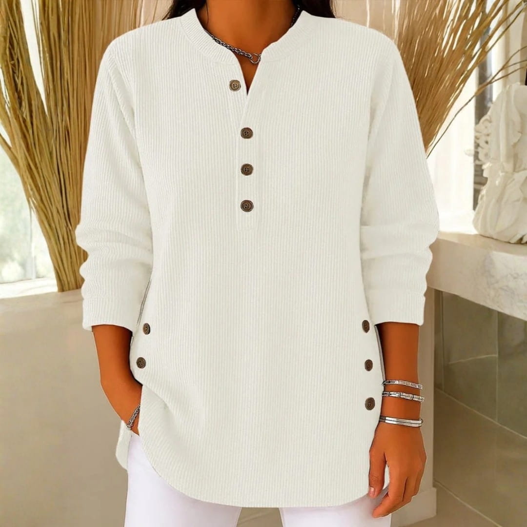 Brielle Ribbed Cotton Blend Tunic Top – Soft Stretch Longline Button Detail Shirt