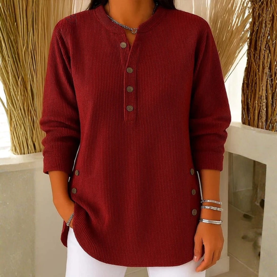 Brielle Ribbed Cotton Blend Tunic Top – Soft Stretch Longline Button Detail Shirt