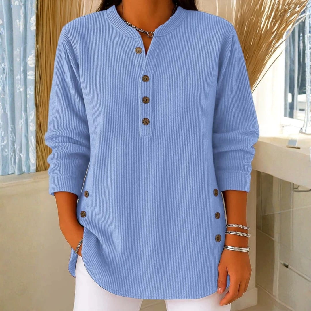 Brielle Ribbed Cotton Blend Tunic Top – Soft Stretch Longline Button Detail Shirt