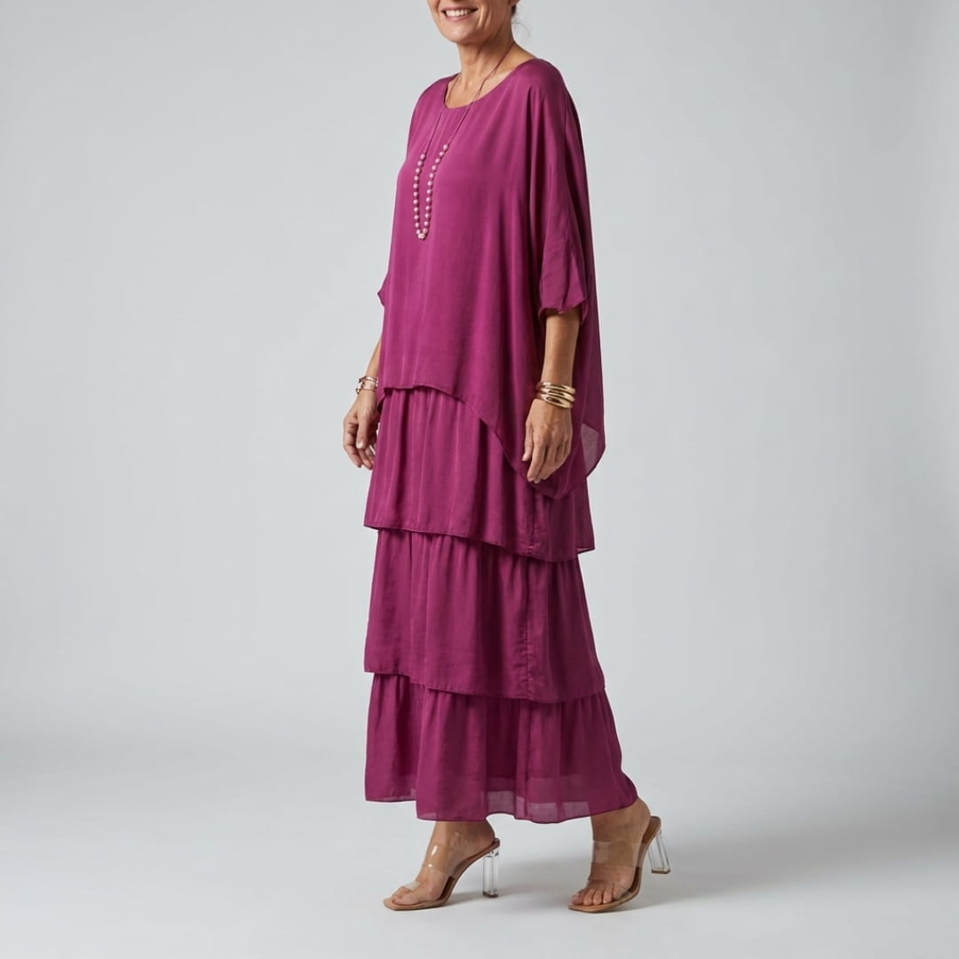 Sherine Women’s Chiffon Maxi Dress – Flowing Layered Design for Summer Elegance
