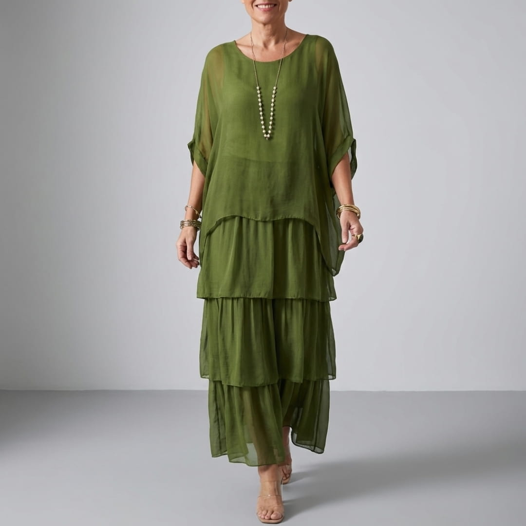 Sherine Women’s Chiffon Maxi Dress – Flowing Layered Design for Summer Elegance