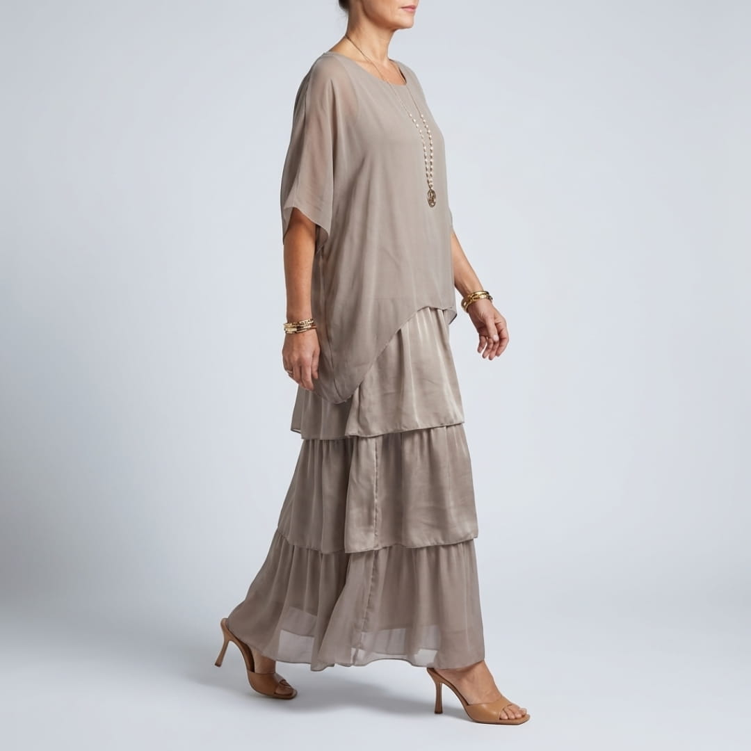 Sherine Women’s Chiffon Maxi Dress – Flowing Layered Design for Summer Elegance