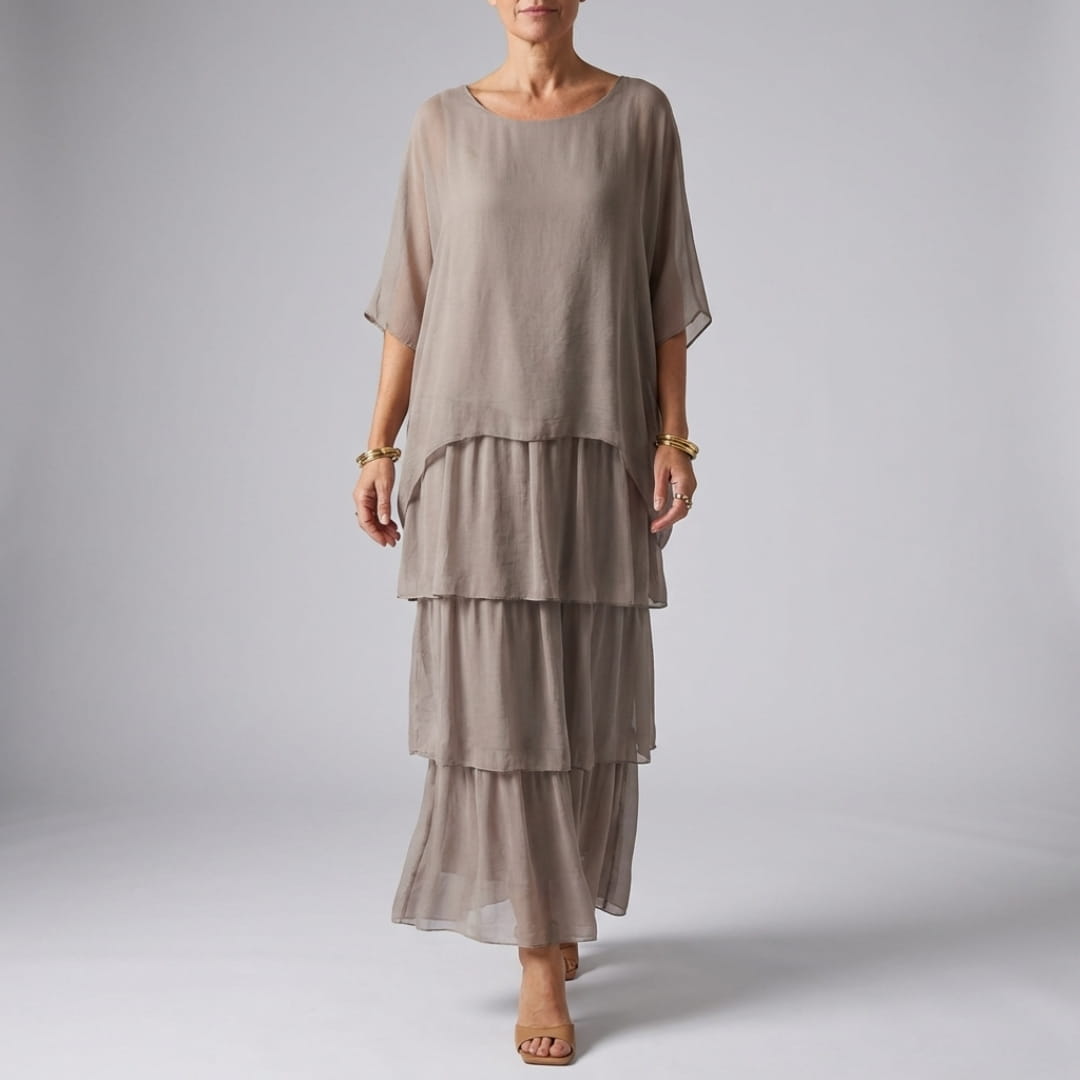Sherine Women’s Chiffon Maxi Dress – Flowing Layered Design for Summer Elegance