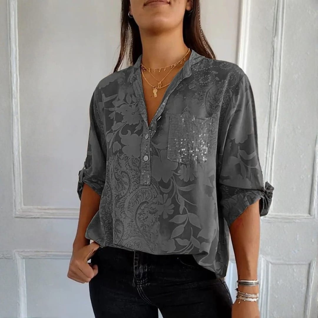 Stella Elegant Sequin Blouse – Lightweight Cotton Blend with Relaxed Fit