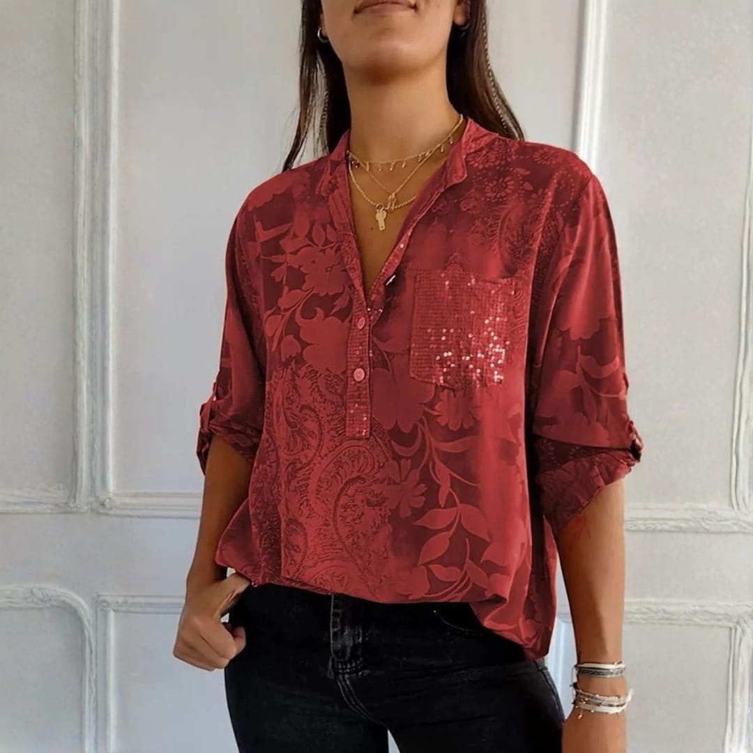 Stella Elegant Sequin Blouse – Lightweight Cotton Blend with Relaxed Fit