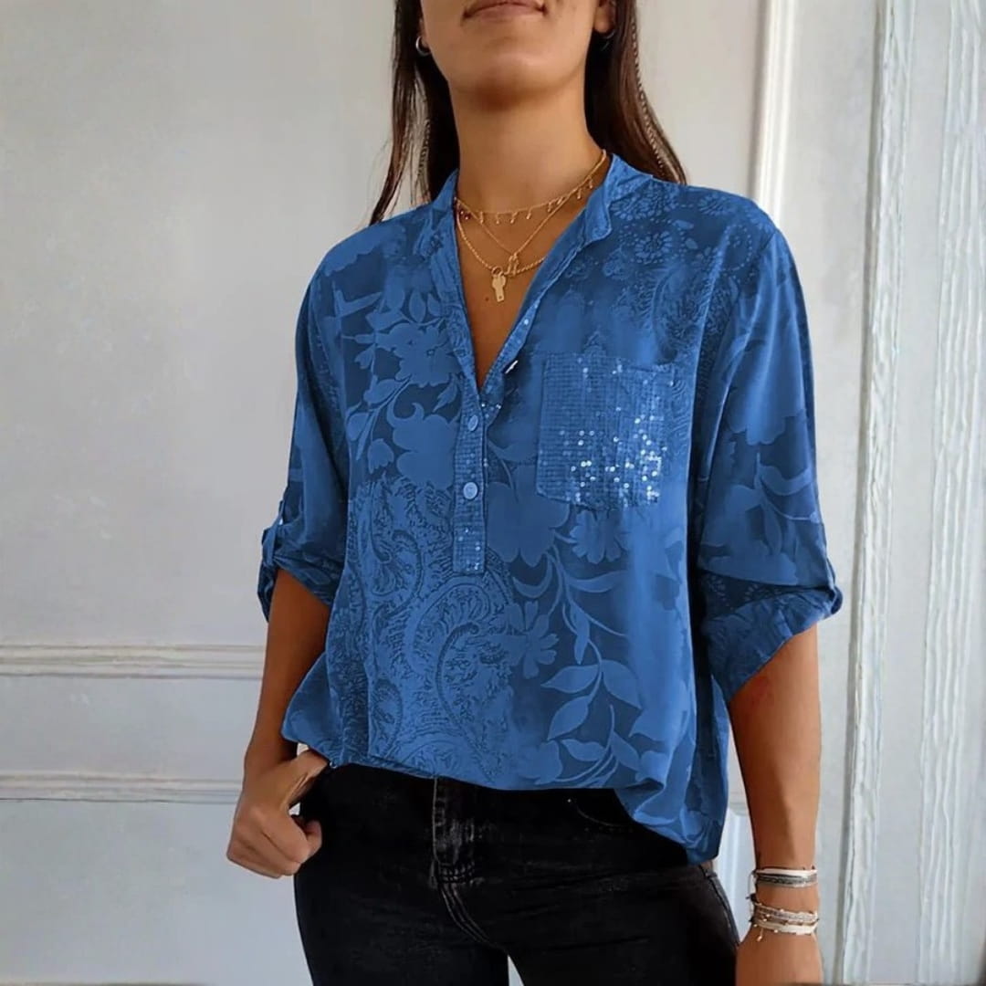 Stella Elegant Sequin Blouse – Lightweight Cotton Blend with Relaxed Fit