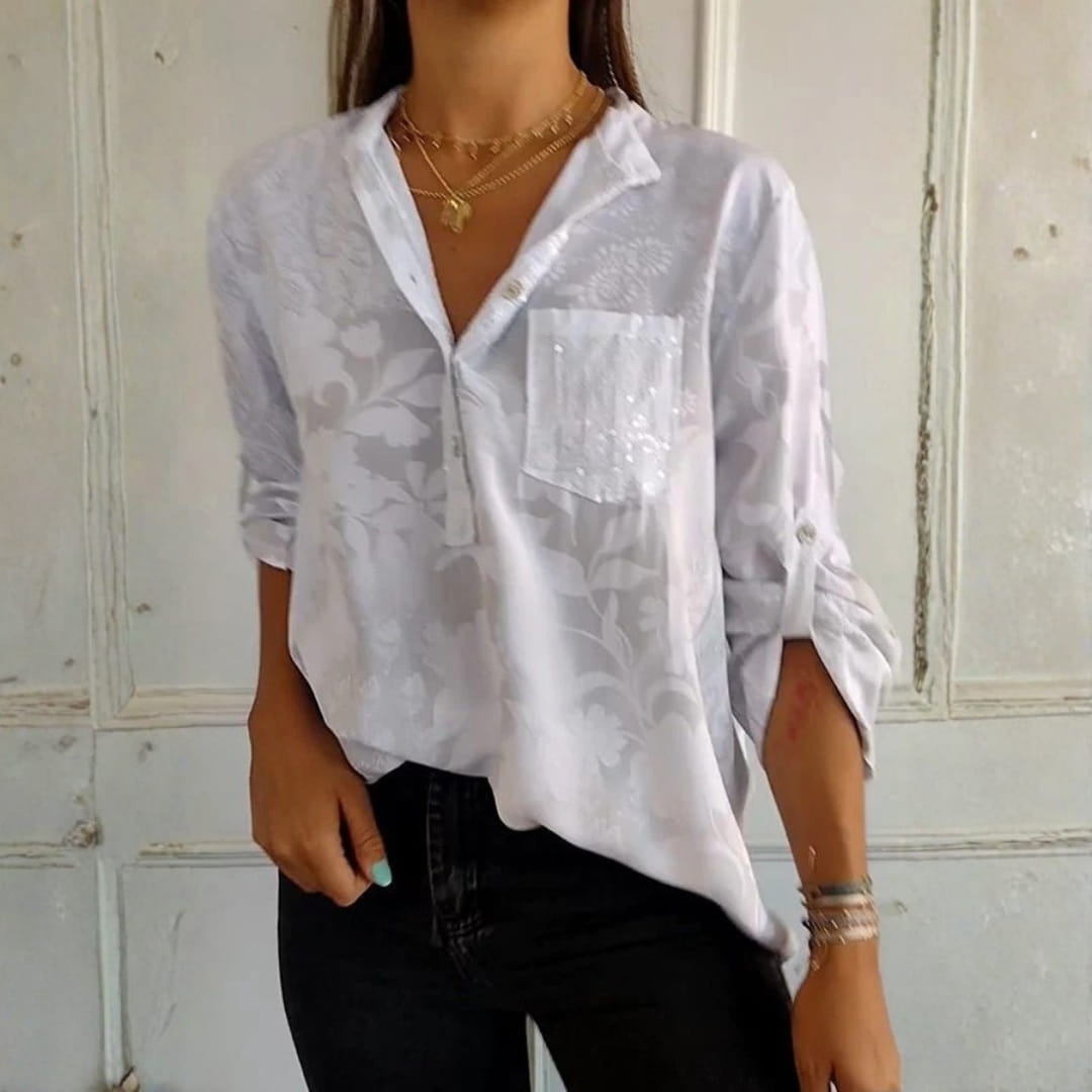 Stella Elegant Sequin Blouse – Lightweight Cotton Blend with Relaxed Fit
