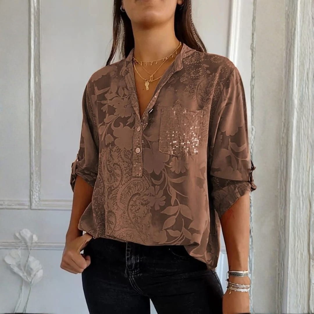 Stella Elegant Sequin Blouse – Lightweight Cotton Blend with Relaxed Fit
