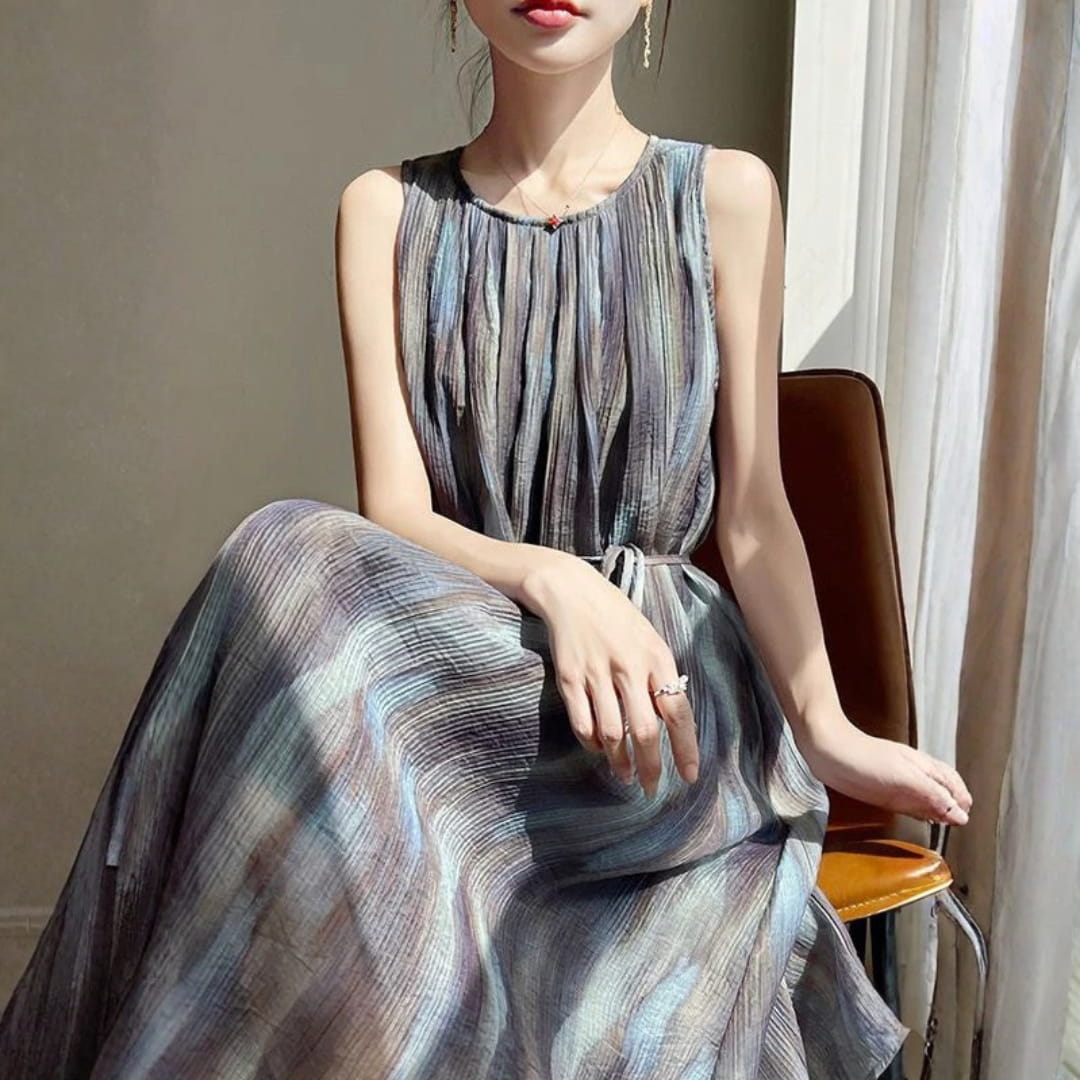 Kehlani Cotton Maxi Dress – Sleeveless Tie-Waist Fit in Breathable Natural Blend