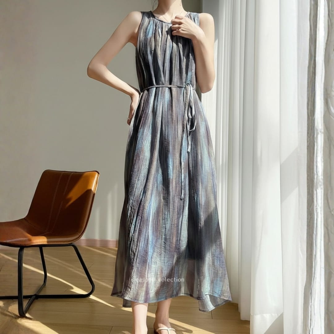 Kehlani Cotton Maxi Dress – Sleeveless Tie-Waist Fit in Breathable Natural Blend