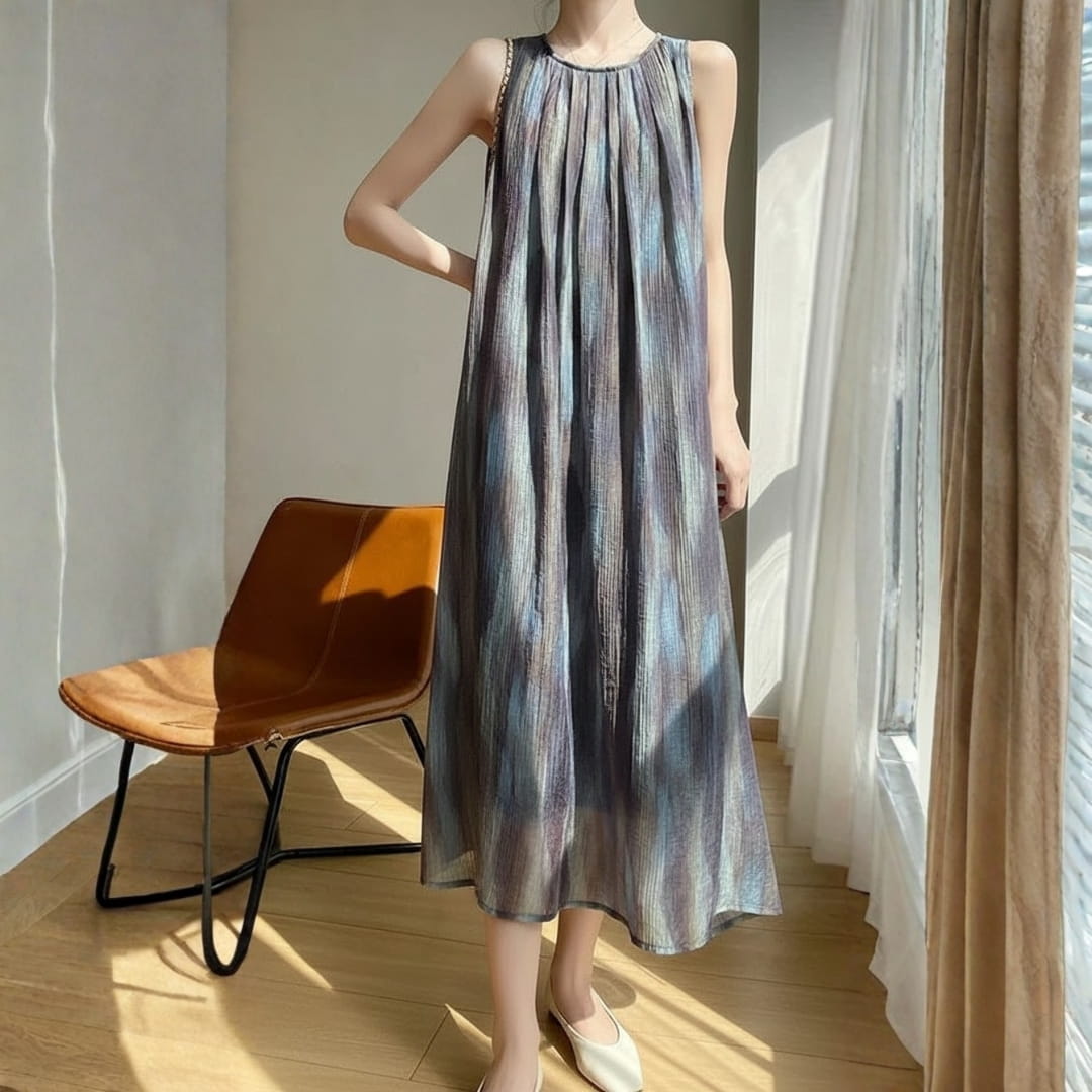 Kehlani Cotton Maxi Dress – Sleeveless Tie-Waist Fit in Breathable Natural Blend