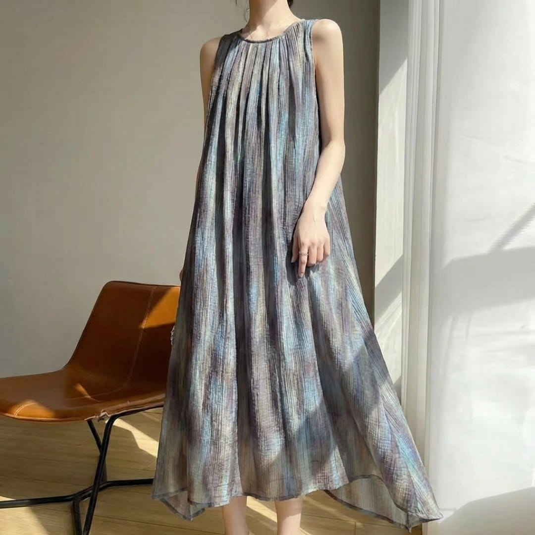 Kehlani Cotton Maxi Dress – Sleeveless Tie-Waist Fit in Breathable Natural Blend