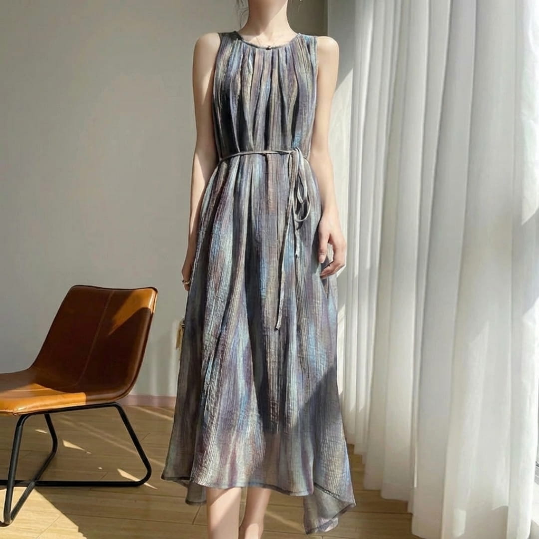 Kehlani Cotton Maxi Dress – Sleeveless Tie-Waist Fit in Breathable Natural Blend