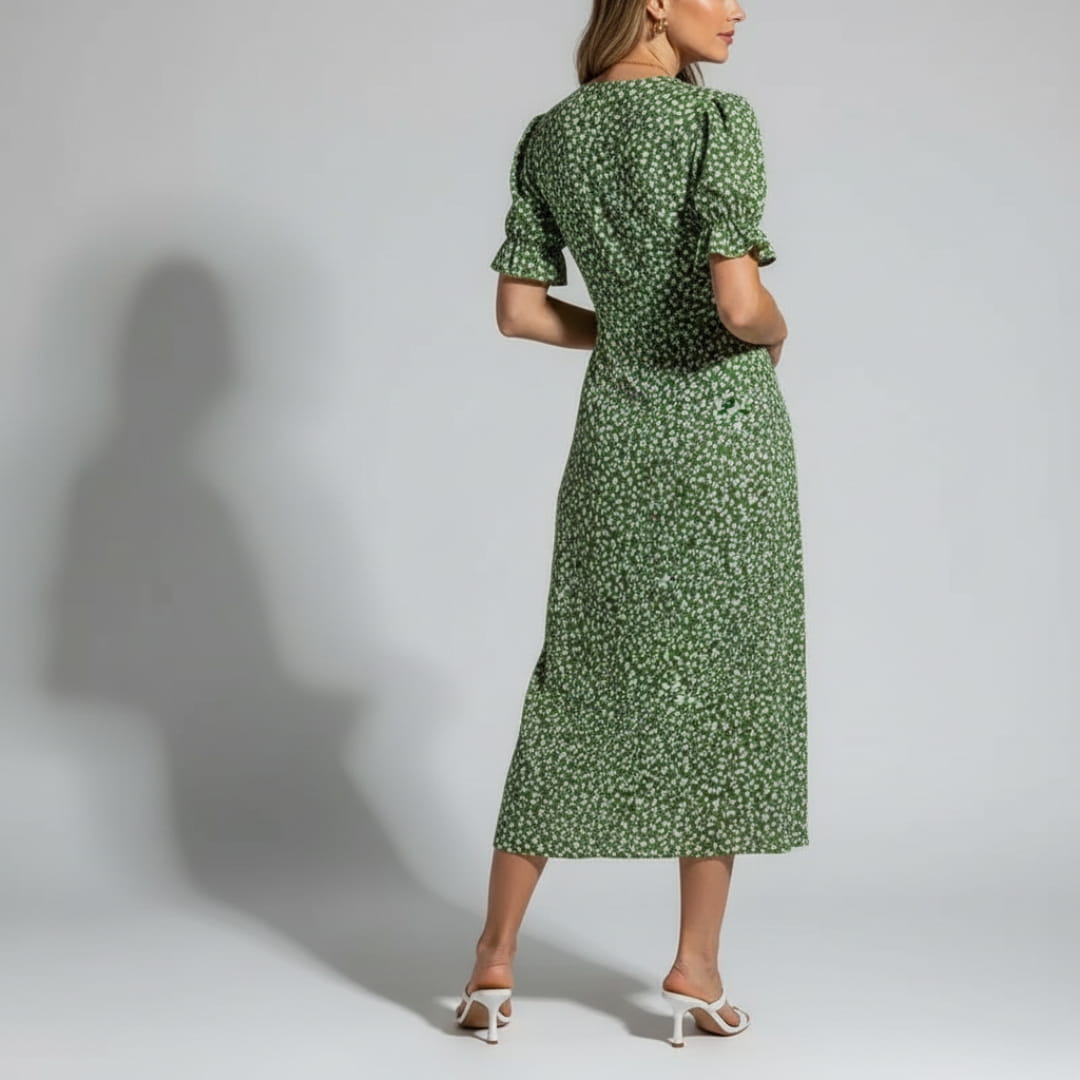 Maya Midi Dress – Vintage-Inspired V-Neck with Wrap Silhouette