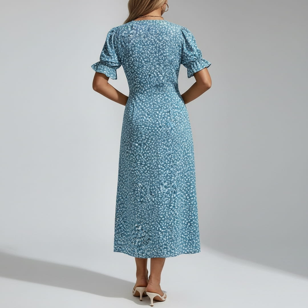 Maya Midi Dress – Vintage-Inspired V-Neck with Wrap Silhouette