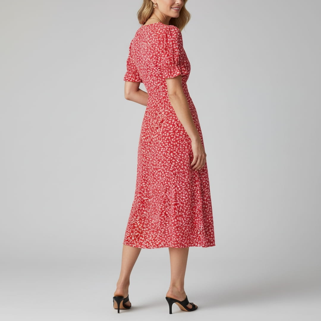 Maya Midi Dress – Vintage-Inspired V-Neck with Wrap Silhouette