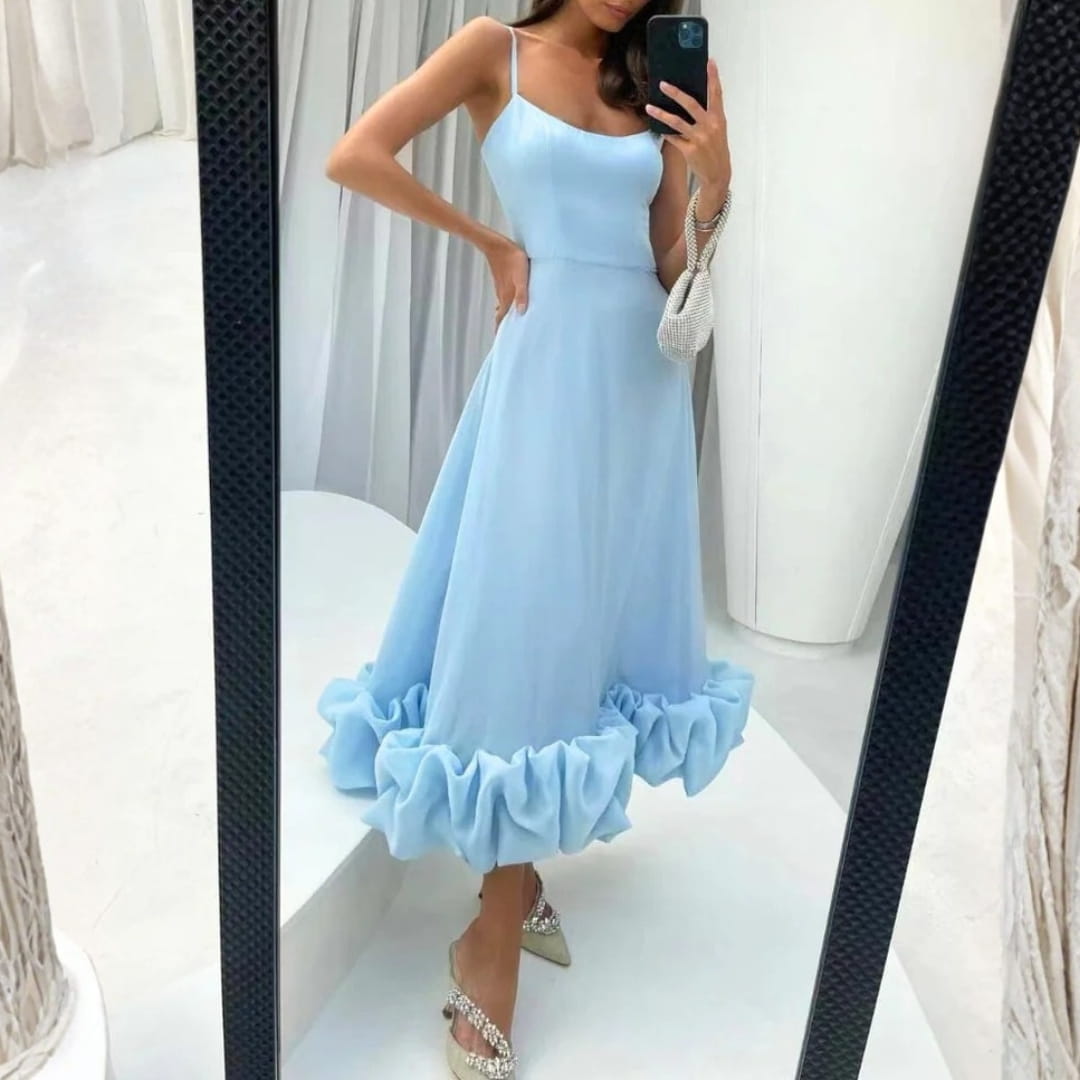 Celeste Spaghetti Strap Maxi Dress – Flowing Silhouette & Defined Waist for Elegant Occasions