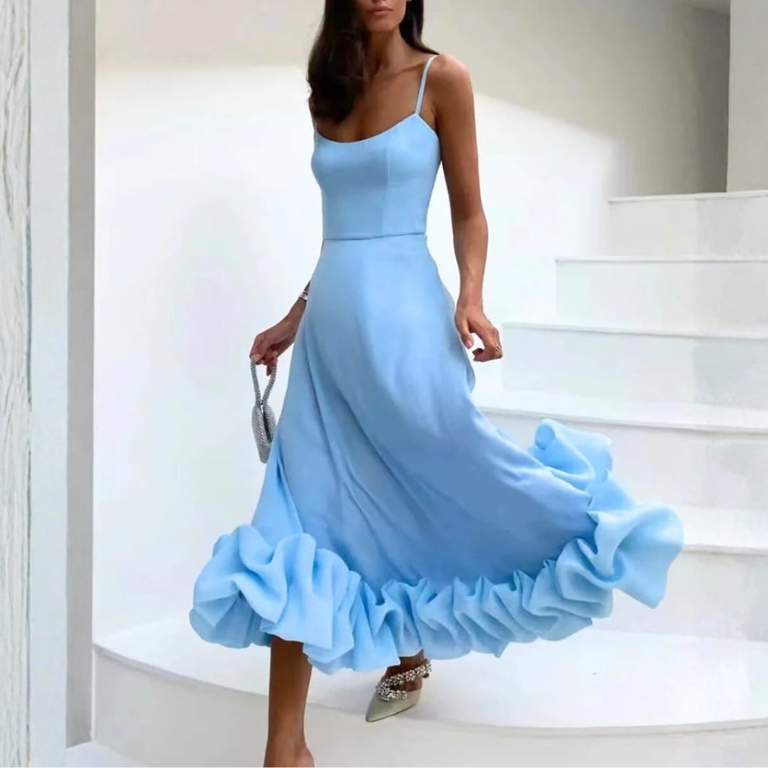 Celeste Spaghetti Strap Maxi Dress – Flowing Silhouette & Defined Waist for Elegant Occasions