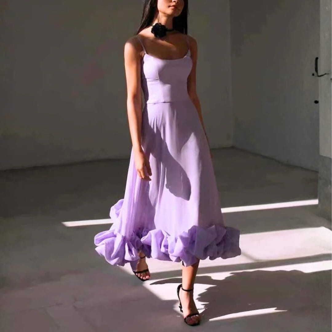 Celeste Spaghetti Strap Maxi Dress – Flowing Silhouette & Defined Waist for Elegant Occasions