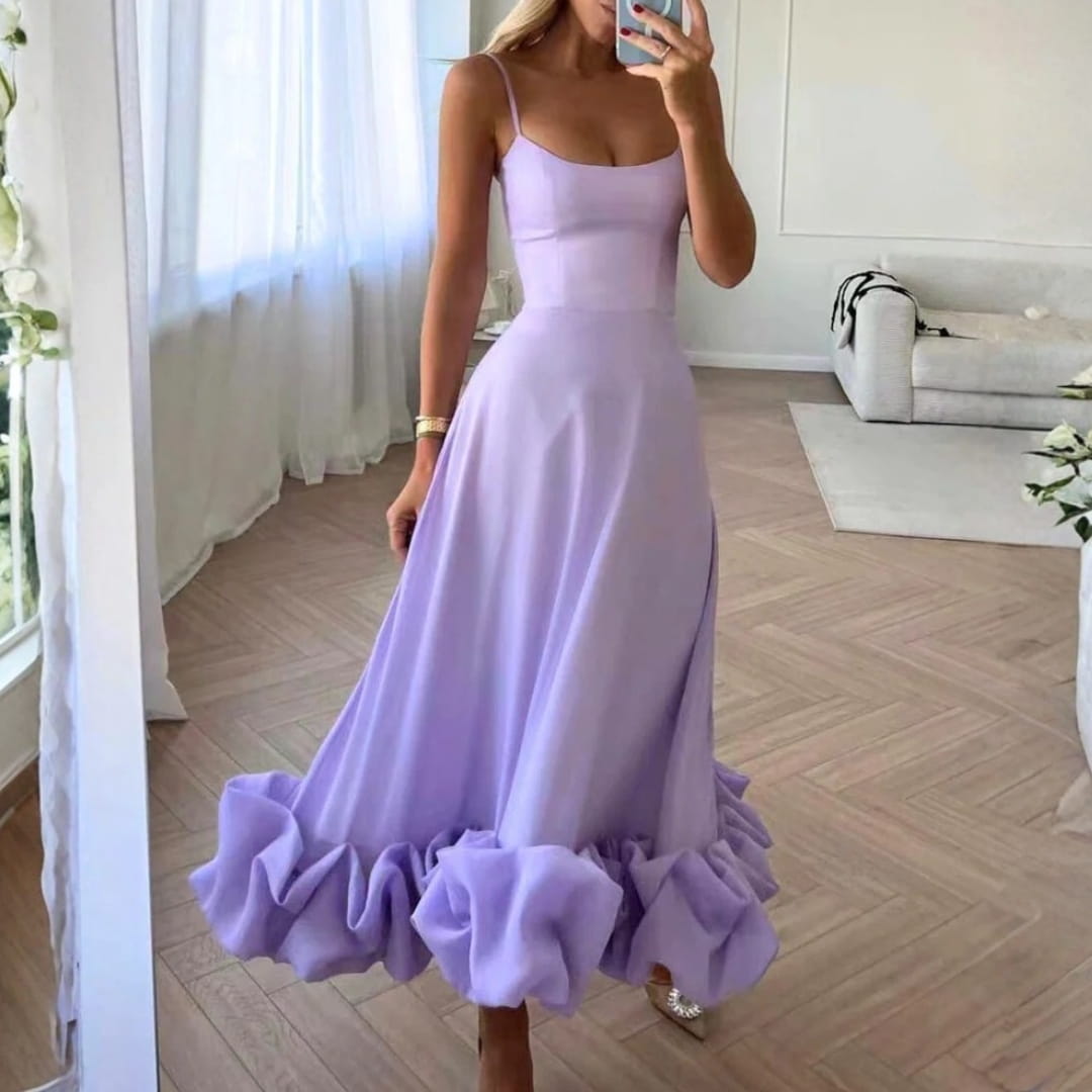 Celeste Spaghetti Strap Maxi Dress – Flowing Silhouette & Defined Waist for Elegant Occasions