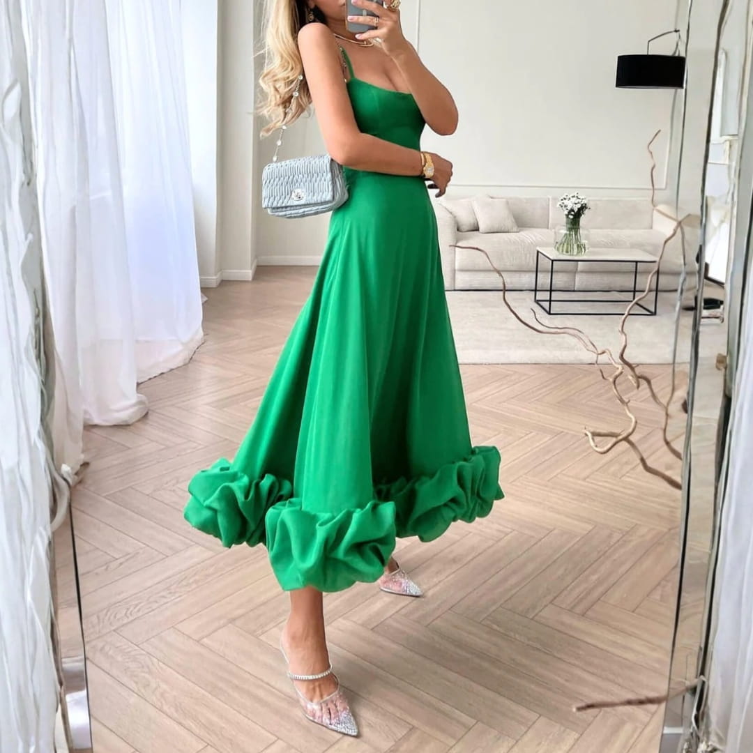 Celeste Spaghetti Strap Maxi Dress – Flowing Silhouette & Defined Waist for Elegant Occasions
