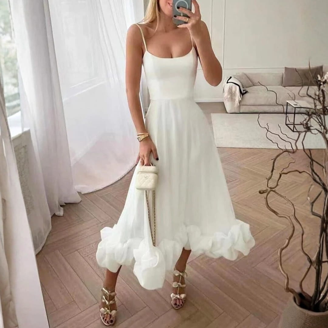 Celeste Spaghetti Strap Maxi Dress – Flowing Silhouette & Defined Waist for Elegant Occasions