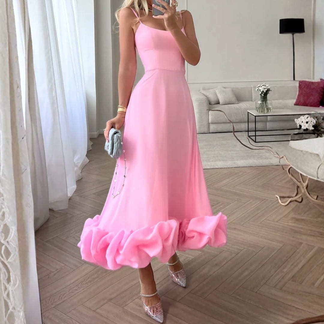 Celeste Spaghetti Strap Maxi Dress – Flowing Silhouette & Defined Waist for Elegant Occasions