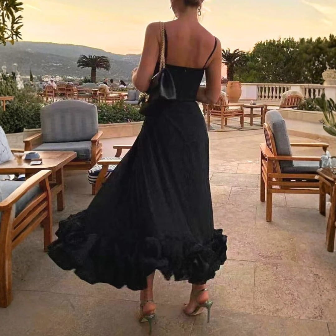 Celeste Spaghetti Strap Maxi Dress – Flowing Silhouette & Defined Waist for Elegant Occasions