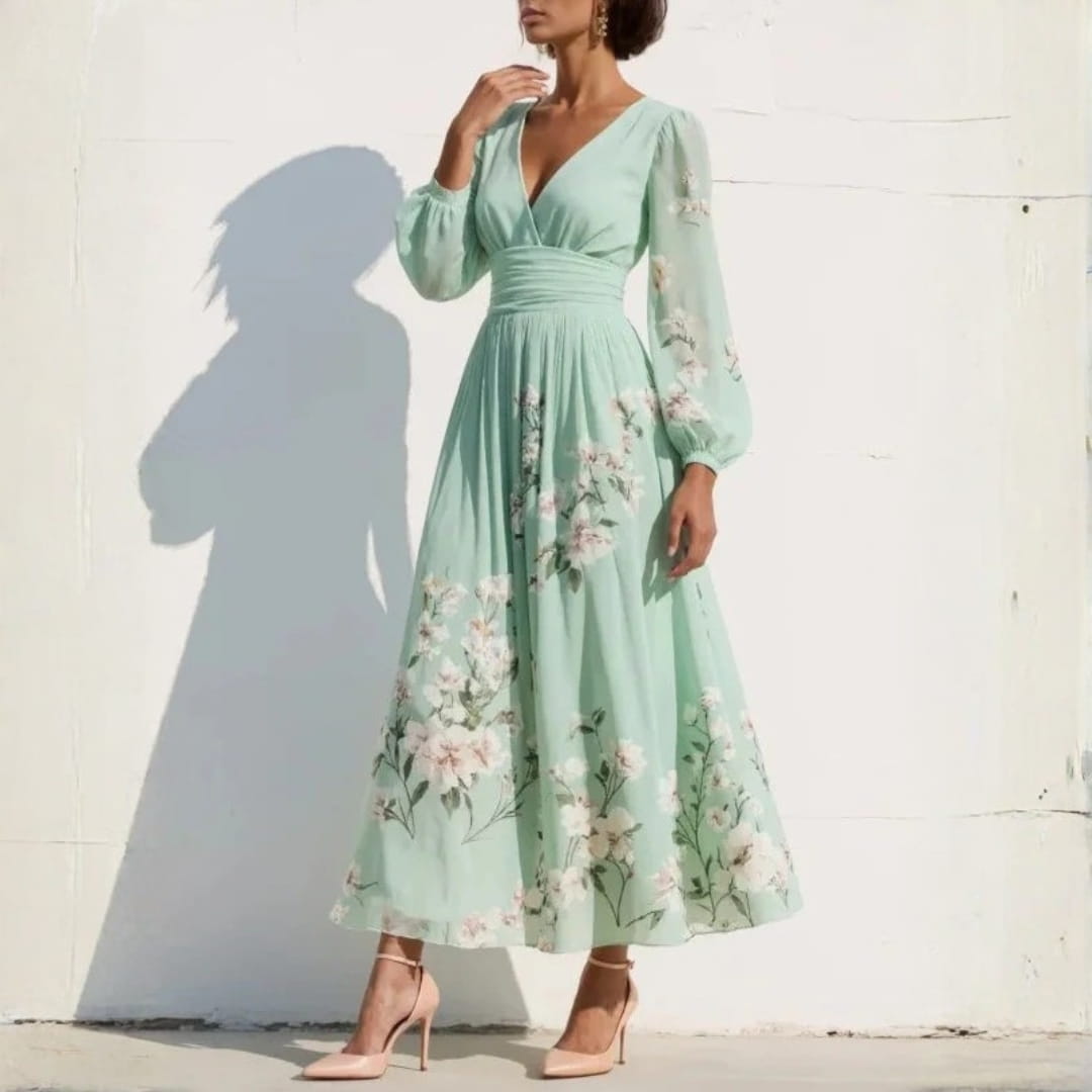 Ophelia Floral V-Neck Maxi Dress – Lightweight Elegant Occasion Dress