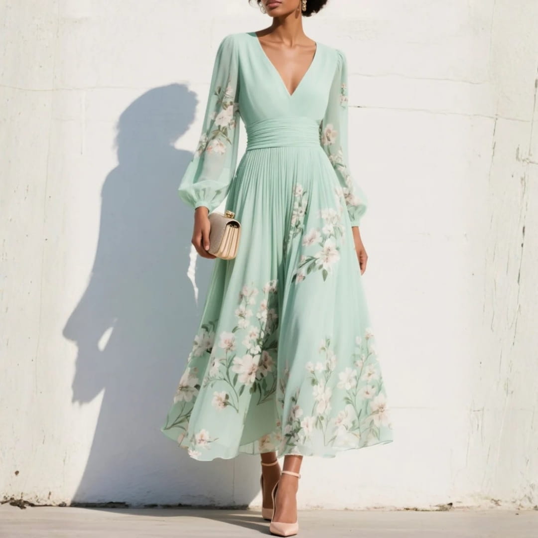 Ophelia Floral V-Neck Maxi Dress – Lightweight Elegant Occasion Dress