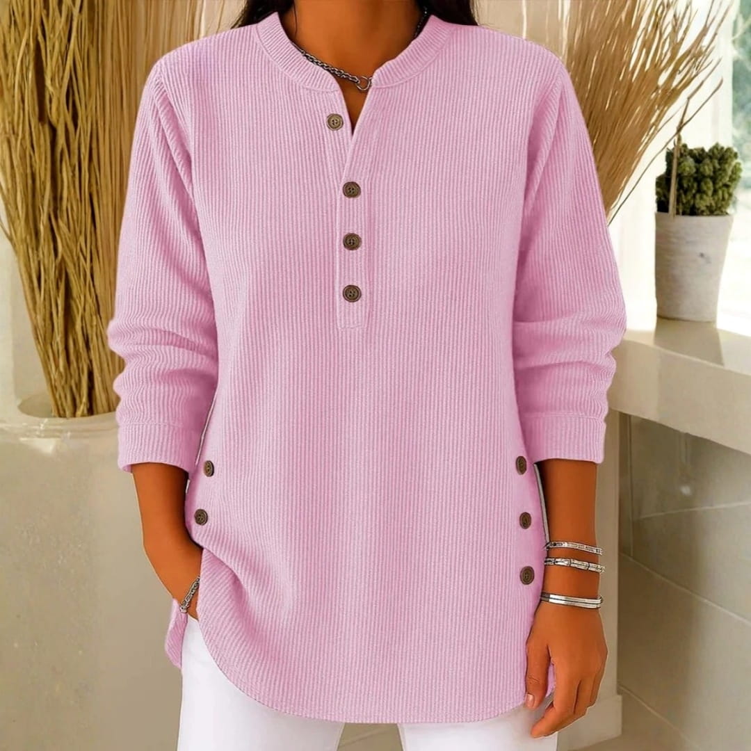 Brielle Ribbed Cotton Blend Tunic Top – Soft Stretch Longline Button Detail Shirt