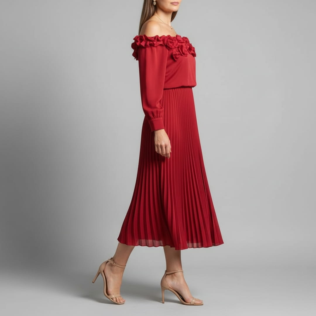 Amily Off-Shoulder Midi Dress – Flowing Fit for Summer Evenings