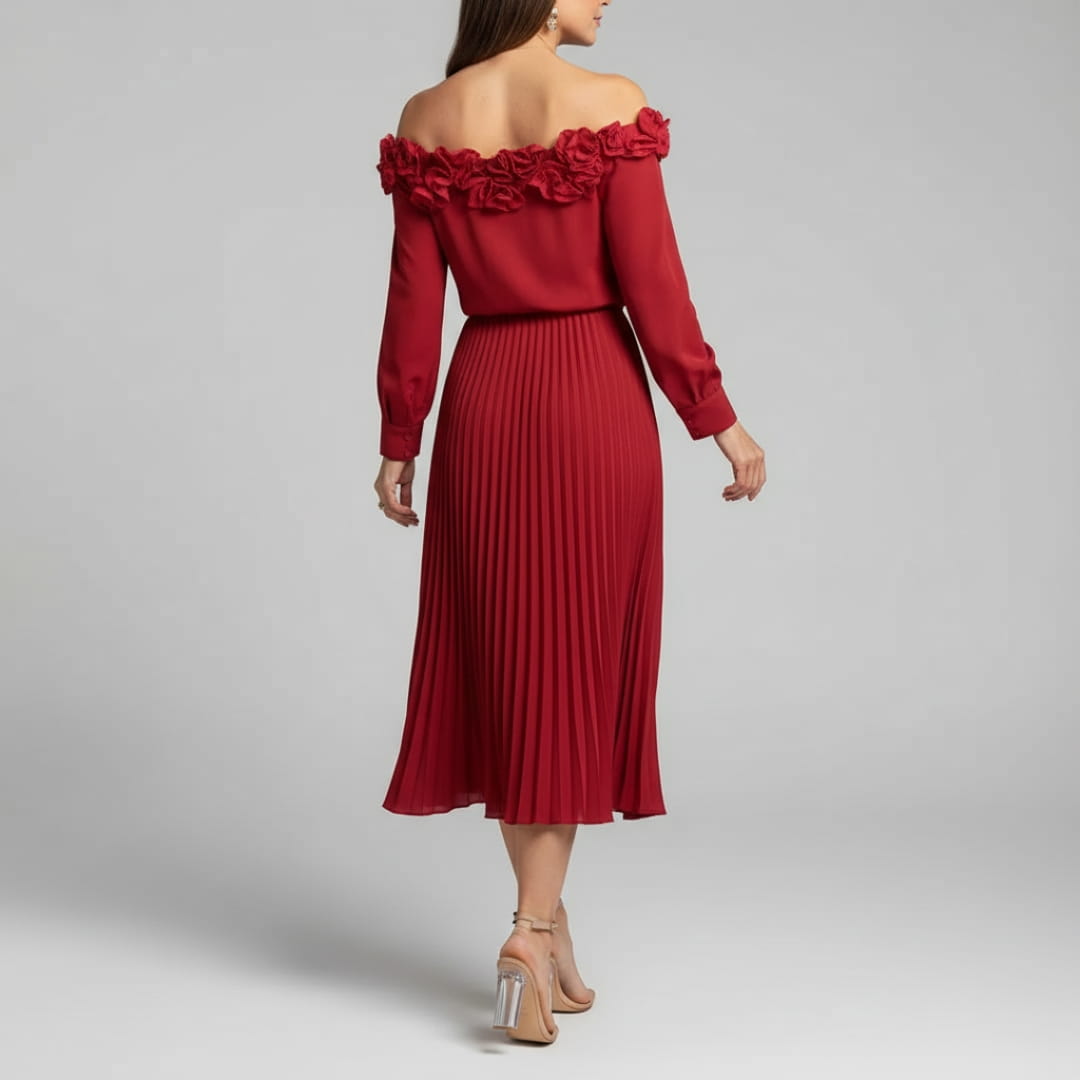 Amily Off-Shoulder Midi Dress – Flowing Fit for Summer Evenings