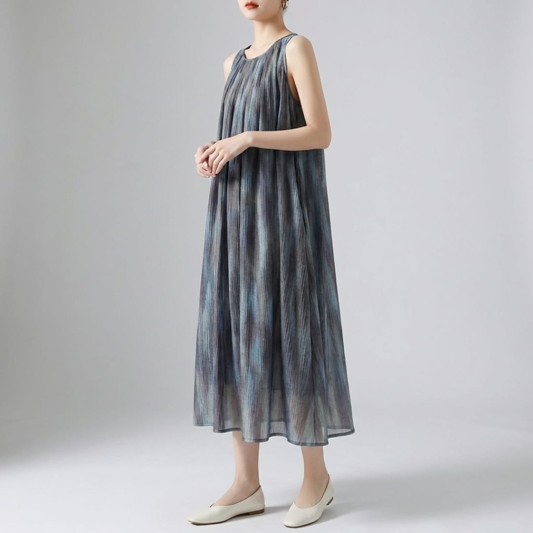 Kehlani Cotton Maxi Dress – Sleeveless Tie-Waist Fit in Breathable Natural Blend