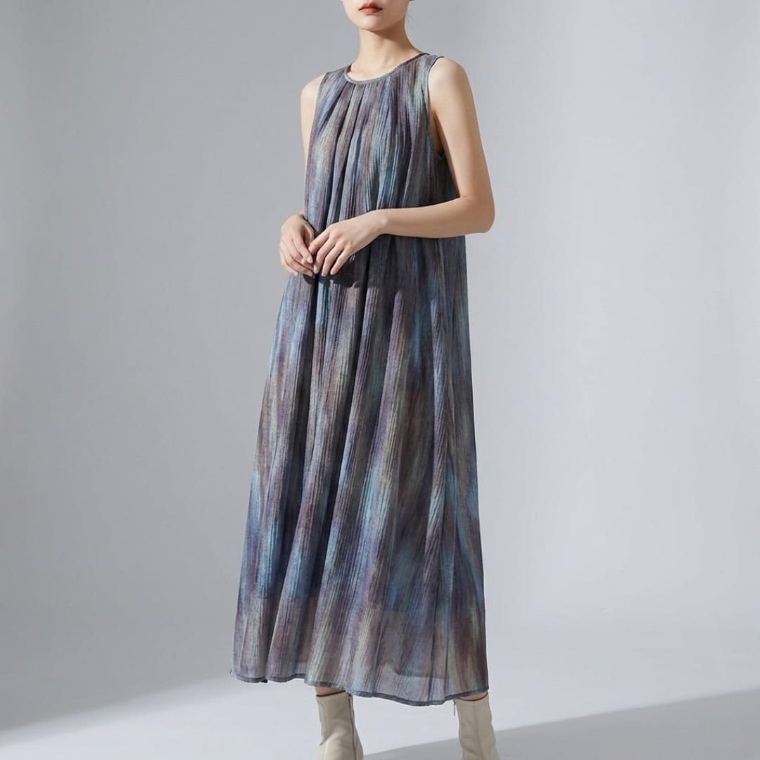 Kehlani Cotton Maxi Dress – Sleeveless Tie-Waist Fit in Breathable Natural Blend