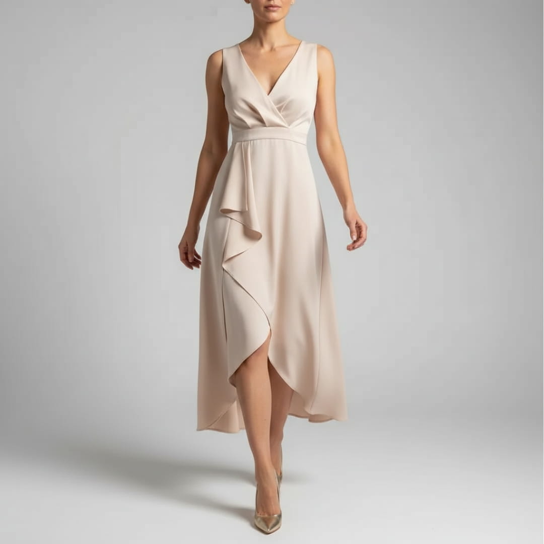 Delilah Wrap Midi Dress – Soft Fabric with Flattering V-Neck & Feminine Fit