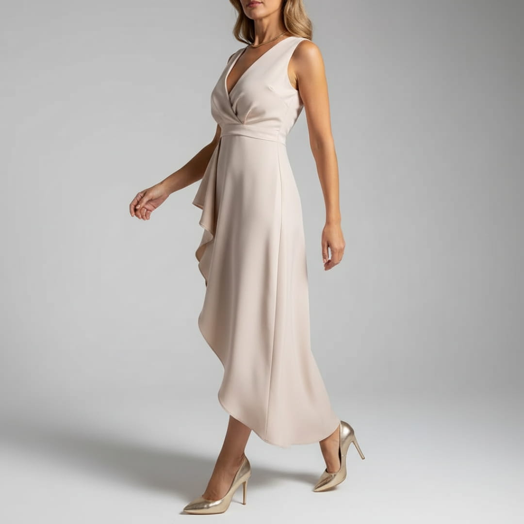 Delilah Wrap Midi Dress – Soft Fabric with Flattering V-Neck & Feminine Fit